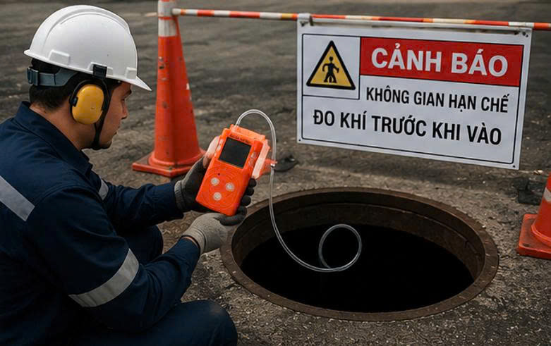 Quy trình sử dụng thiết bị khi xuống hầm kín trong công nghiệp.